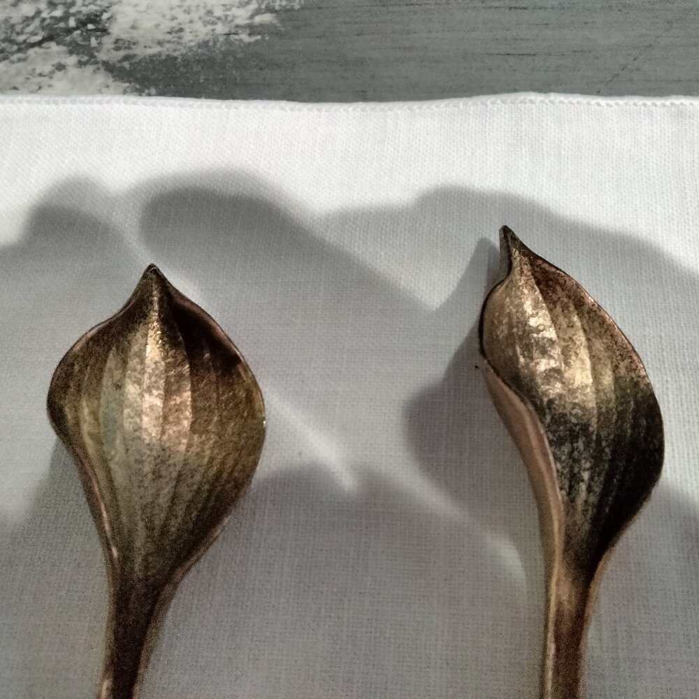 Table Art Pewter Leaf Shaped Condiment Spoons, Set of Two, NWOT - Picture 3 of 10